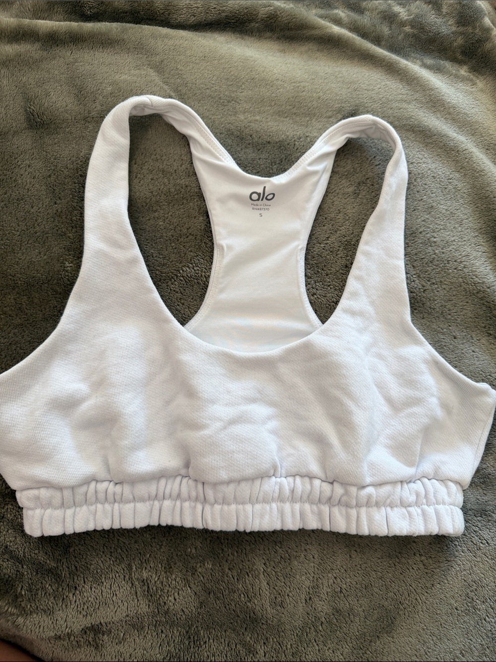 ALO Yoga White Racerback Sports Bra with Printed Logo